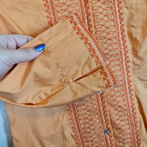 Sigrid Olsen Orange Embroidered Button Front Top Blouse Petite - Picture 4 of 9